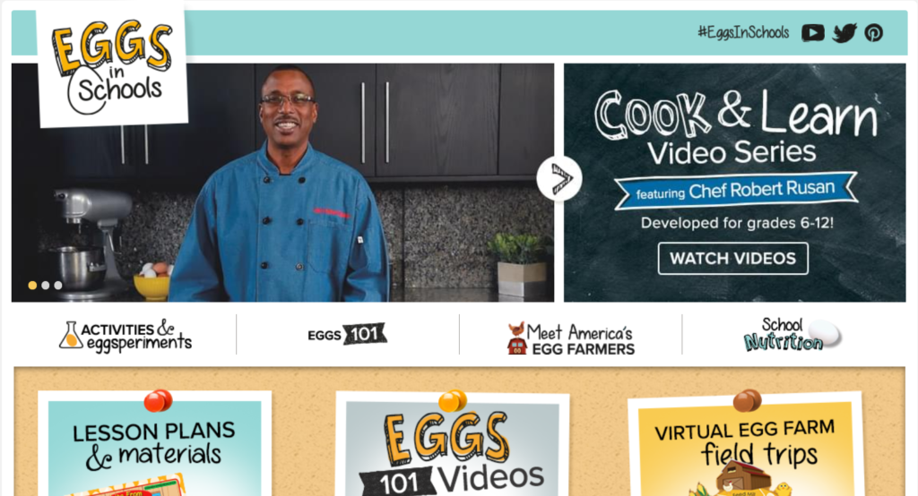 screen shot of the Eggs in Schools website of resources
