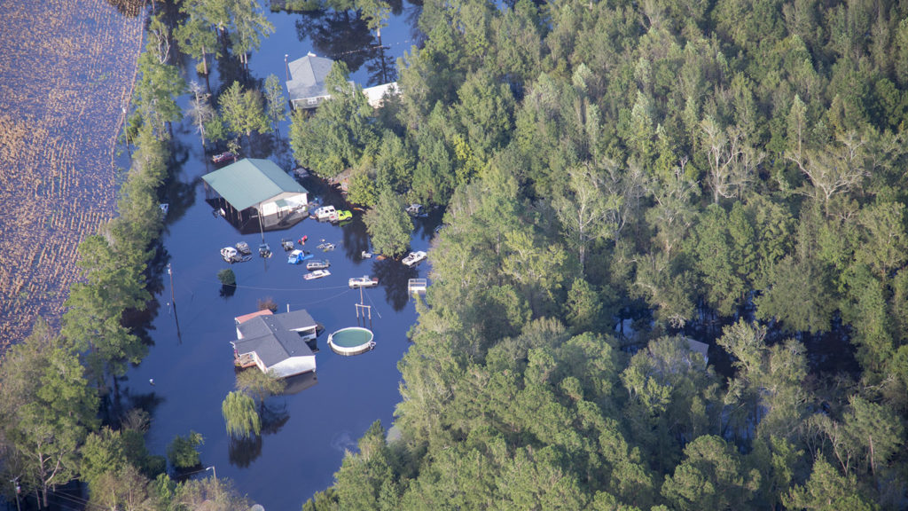 aerial view of a flooded area near the Cape Fear River