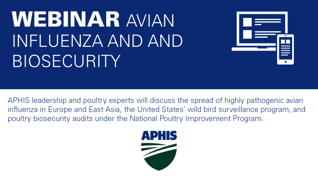 dark blue banner with devices icon and text Webinar Avian Influenza and Biosecurity