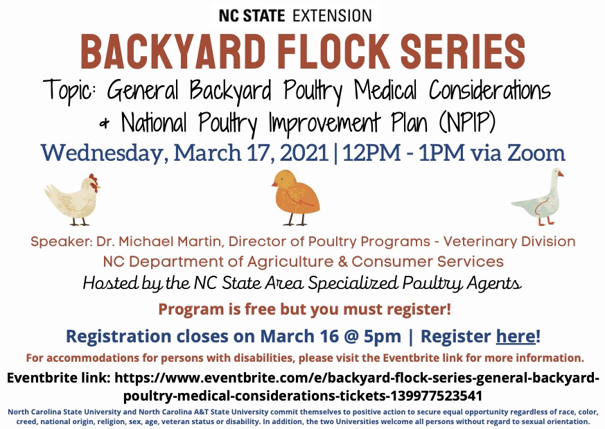 flyer for the Backyard Flock Series, all information in page text