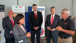 United States trade ambassador Katherine Tai North Carolina governor Roy Cooper visit NC State turkey research Extension facility